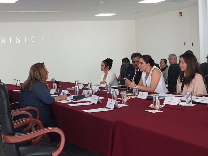 Fue recibida en el Salón de Comisiones, por la diputada Tania Valentina Rodríguez Ruiz, quien preside las comisiones de Desarrollo Económico y el Trabajo, Previsión y Seguridad Social, y otras legisladoras; conforme avanzó la comparecencia, únicamente se quedó al presidenta de ambas comisiones