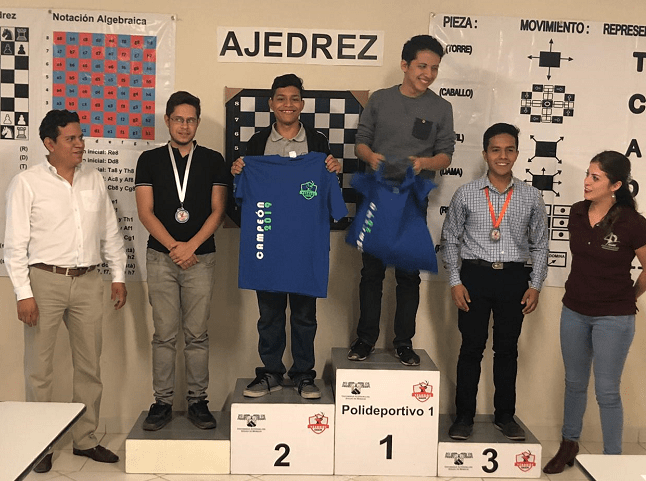 Con un total de 18 jugadores y sistema de competencia de 5 partidas del Sistema Suizo se llevó a cabo en las instalaciones del Polideportivo 2 la disciplina del ajedrez, donde Francisco Rodríguez Betancourt, de la Facutad de Contabilidad, Estefano López Millán, de Técnicos Laboratoristas, Arturo Hernandez García, de Ciencias Químicas e Ingenierías, y Andres David Landa Reyes ganan la competencia con 4 partidas ganadas y una perdida teniendo los mejores puntajes que los acreditó como los ganadores de la disciplina