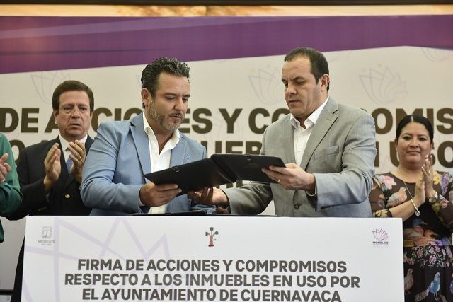 El gobernador Cuauhtémoc Blanco destacó que con la sesión de los derechos se fortalecen las relaciones institucionales entre ambos gobiernos y se otorga certeza jurídica a los bienes patrimoniales del Estado